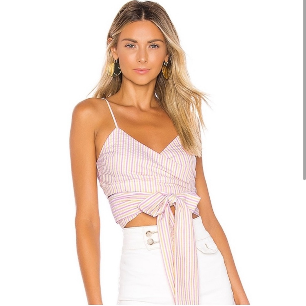 Lovers + Friends Pink and Yellow Striped Wrap Crop Top